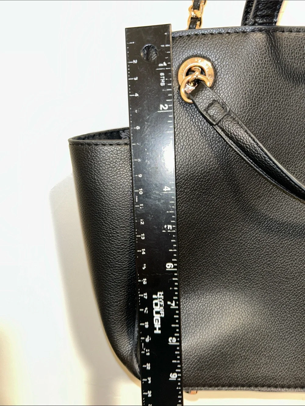 Anne Klein textured black leather look PVC satchel bag.
